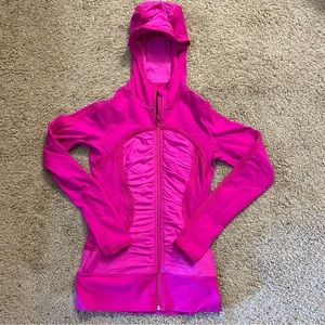 Lululemon Hot Pink Ruched Zip Hoodie Sweatshirt Jacket with Thumb Holes